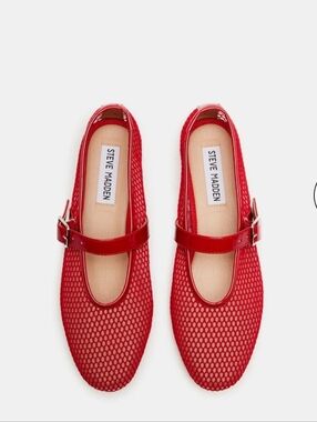 Steve Madden Women's Dreaming Mesh Mary Jane Flats Red Size 11